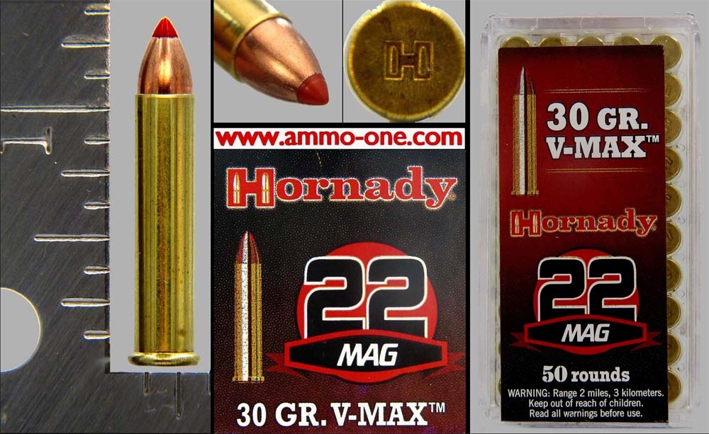 .22 WMR, by Hornady, V-Max 1 Cartridge not a box. - Ammo-One1