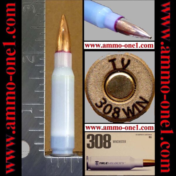 .308 win. true velocity composite, "tv" h/s, hpbt bullet, one cartridge not a box! *no writing on case. see more detail below.*