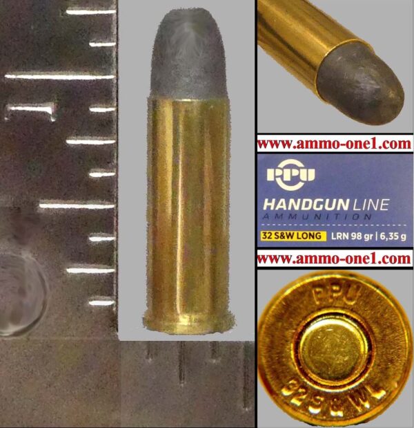 .32 Smith & Wesson Long by PPU, lead, One Cartridge not a Box. - Ammo-One1