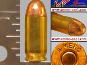 .45 auto # 005, older *"a merc" h/s by american ammunition co., fmj, one cartridge not a box!
