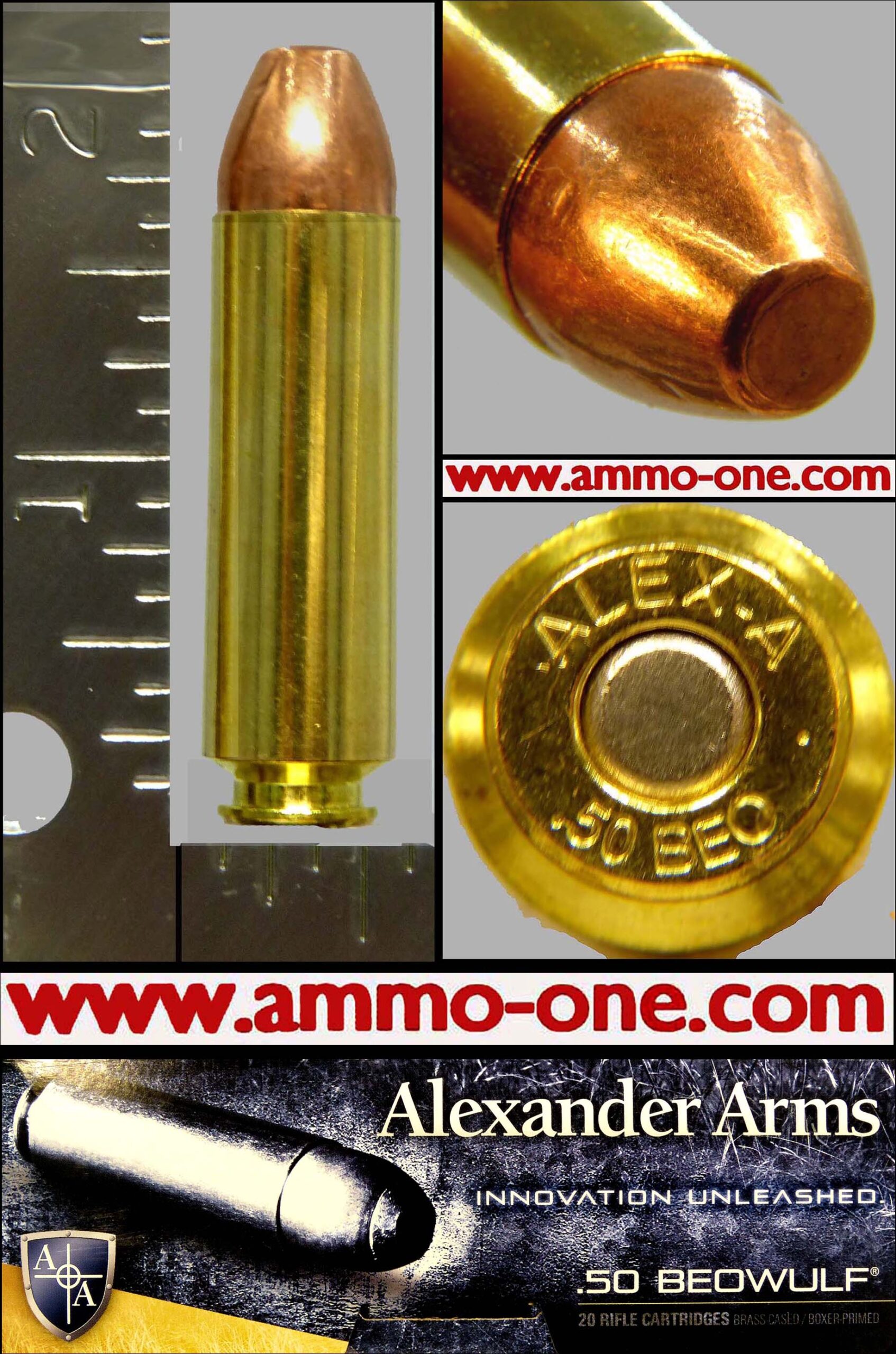 .50 Beowulf, Full Metal Jacket, One Cartridge not a box. - Ammo-One1