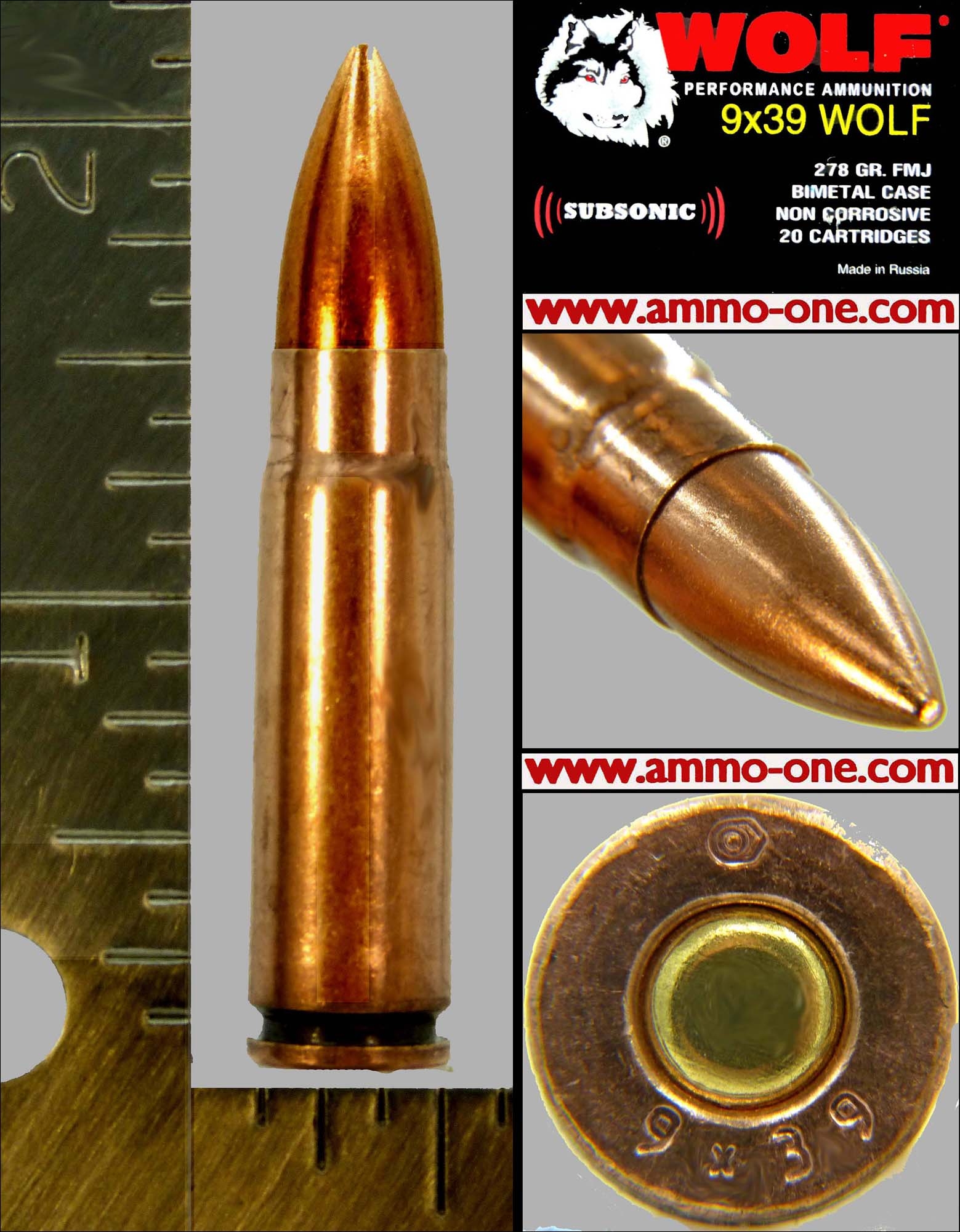 9x39mm Russian by Wolf, Subsonic, FMJ, One Cartridge not a Box! - Ammo-One1